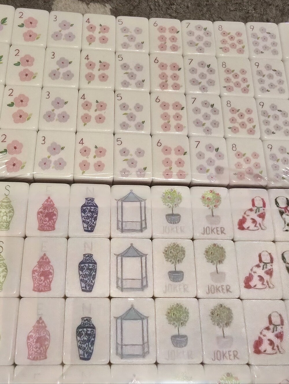 Tricolor Lilac Mahjong Tile Set With Cute Clear Zipper Bag N Chpice Of Dice
